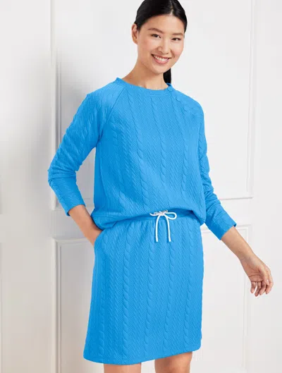 Talbots Petite - Cable Jacquard Snap Button Sweatshirt - Lakeside Blue - Large
