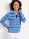 TALBOTS MISSES - CABLE KNIT BOMBER JACKET - THIN STRIPE - BLUE WAVE - LARGE - 100% COTTON TALBOTS