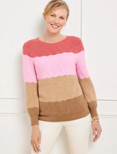 Talbots Plus Size - Cable Knit Crewneck Sweater - Wavy Stripe - Camel Heather - 3x