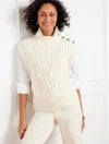 Talbots Petite - Cable Knit Mockneck Sweater Vest - Ivory - Large  In Ivory