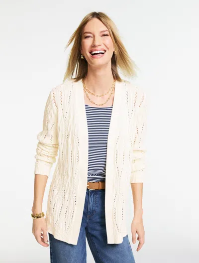 Talbots Petite - Cable Pointelle Cardigan Sweater - Ivory - Xl  In Neutral