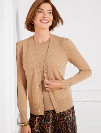 Talbots Petite - Cashmere V-neck Cardigan Sweater - Toasted Coconut - Large