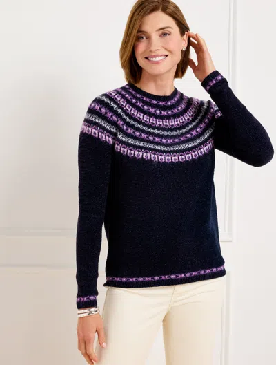 Talbots Petite - Chenille Yoke Sweater - Cheerful Fair Isle - Indigo/purple - Small  In Indigo,purple