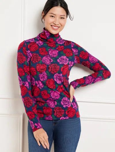 Talbots Petite - Classic Turtleneck Top - Imperial Petals - Ink/red - Medium  In Ink,red