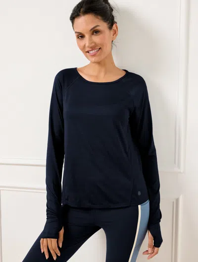 Talbots Petite - Cool Slub Active Long Sleeve T-shirt - Indigo - Xl
