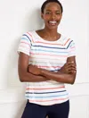 Talbots Plus Size - Cool Slub Active Short Sleeve T-shirt - Match Stripe - White - 3x  In White