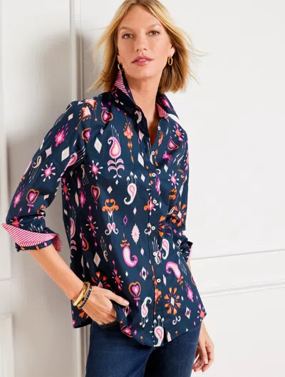 Talbots Cotton Button Front Shirt - Ikat Paisley - Ink - 2x