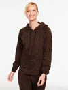 Talbots Petite - Cozy Fleece Hoodie - Tonal Cheetah - Dark Chocolate - Small  In Brown