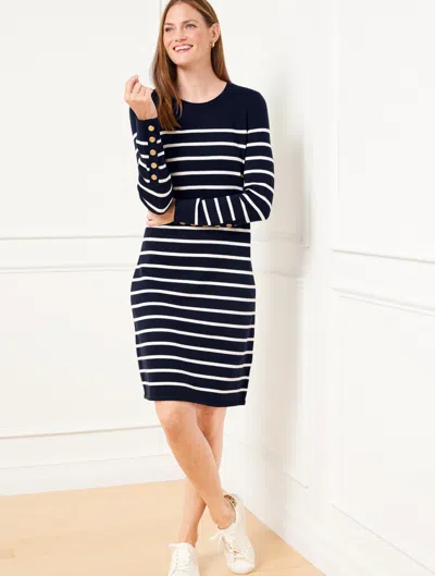 Talbots Petite - Crewneck Sweater Dress - Breton Stripe - Indigo Blue/ivory - Xl  In Indigo Blue,ivory