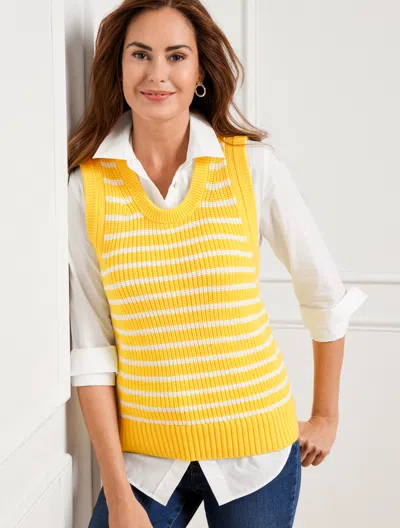 Talbots Petite - Crewneck Sweater Vest - Stripe - Sun Glow - Xl
