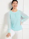 Talbots Petite - Crinkle Tie Back Top - Blue Ice - Xl  In Blue Ice