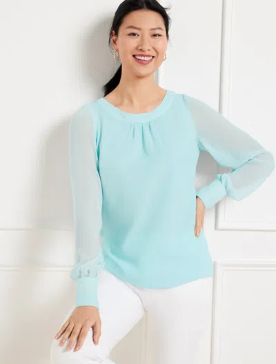 Talbots Petite - Crinkle Tie Back Top - Blue Ice - Xl