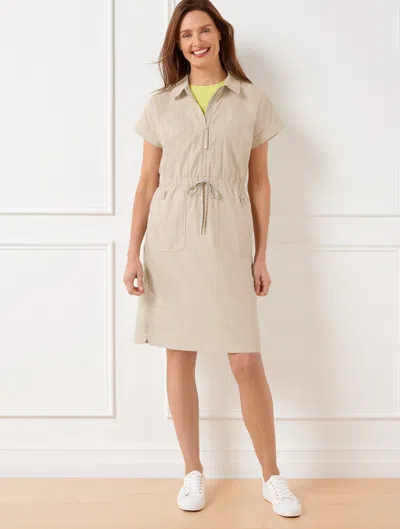 Talbots Petite - Crinkle Weave Utility Dress - Oat - Large  In Brown