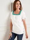 Talbots Crochet Trim Linen Top - White - 2x  In White