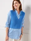 Talbots Petite - Cropped Shaker Stitch Sweater Vest - Capri Blue - Large  In Capri Blue