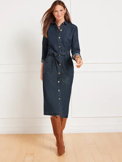 Talbots Petite - Denim Tie Waist Midi Shirtdress - Midnight Wash - Large - 100% Cotton
