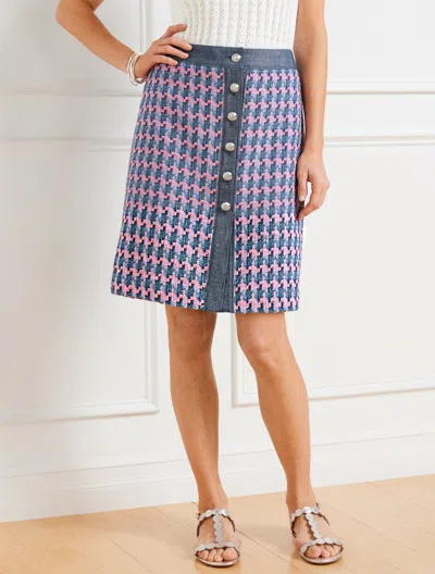 Talbots Petite - Denim Trim Basket Tweed Skirt - Blue/pink - 14  In Blue,pink