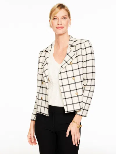 Talbots Petite - Double Breasted Jacket - Windowpane - Ivory/black - 12  In Multi