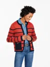 Talbots Petite - Double Knit Sweater Jacket - Stripe - Indigo Blue/red Currant - Xl  In Red