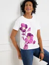 Talbots Petite - Dropped Shoulder T-shirt - Foil Floral - White - Large