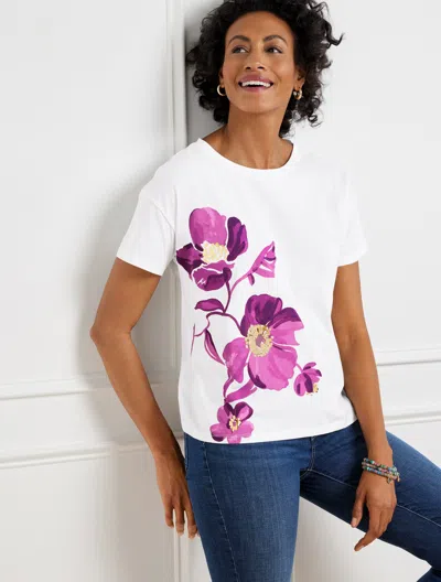 Talbots Petite - Dropped Shoulder T-shirt - Foil Floral - White - Large