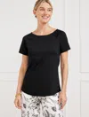 Talbots Petite - Effortless Jersey Bateau Neck T-shirt - Black - Large  In Black