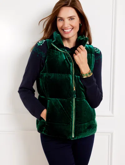 Talbots Effortless Velvet Puffer Vest - Highland Green - 1x