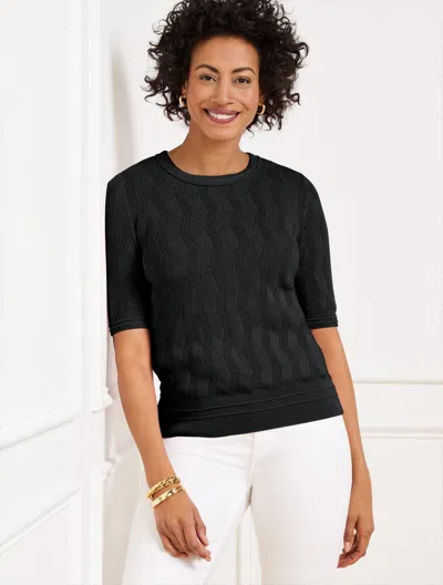 Talbots Petite - Elbow Sleeve Pullover Sweater - Black - Large