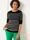 Talbots Petite - Elbow Sleeve Pullover Sweater - Variegated Breton - Black/ivory - Small  In Black,ivory