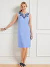 Talbots Plus Size - Embroidered Butterfly Linen Shift Dress - French Blue - 16  In French Blue