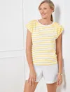 Talbots Petite - Embroidered Dropped Shoulder T-shirt - Josephine Stripe - White/corn Silk - Xl - 100% Cotto