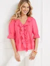 Talbots Petite - Embroidered Eyelet Ruffle Top - Camellia Rose - Large