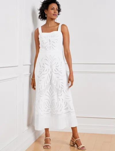 Talbots Embroidered Fit & Flare Poplin Dress - White - 14 - 100% Cotton