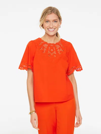 Talbots Petite - Embroidered Poplin Top - Dark Orange - Large