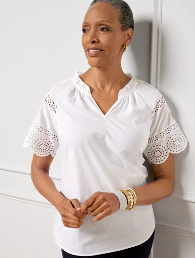 Talbots Petite - Embroidered Sleeve Top - White - Xl - 100% Cotton