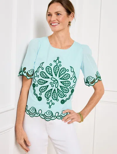 Talbots Petite - Embroidered Top - Blue Ice - Xl