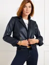 Talbots Petite - Faux Leather Cropped Jacket - Blue - 8  In Blue