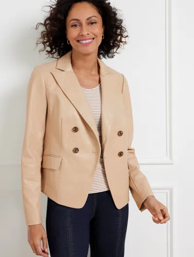 Talbots Petite - Faux Leather Double Breasted Blazer - Fawn - 0