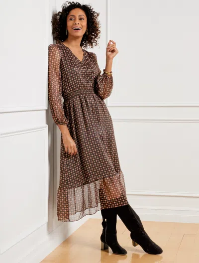 Talbots Petite - Fit & Flare Midi Dress - Dainty Medallion - Black - 8
