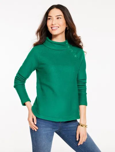 Talbots Petite - Fleece Mockneck Pullover Sweater - Lush Green - Large