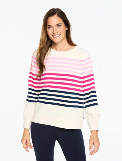 Talbots Petite - French Terry Crewneck Sweater Pullover - Breezy Stripe - Ivory - Xl  In White