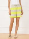 Talbots Petite - French Terry Shorts - Rally Stripe - Oat/limeade - Xl - 100% Cotton