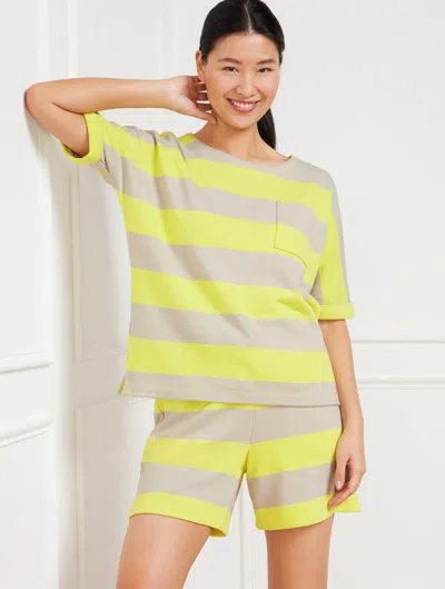 Talbots Petite - French Terry Top - Rally Stripe - Oat/limeade - Small - 100% Cotton  In Multi