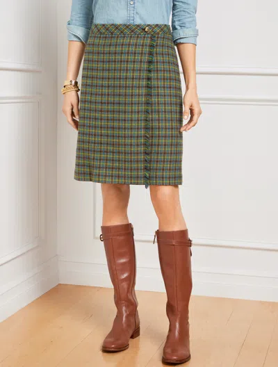 Talbots Petite - Fringe Wrap Skirt - Apple Plaid - Deep Moss - 10