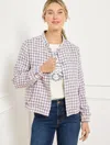 Talbots Petite - Gingham Tweed Bomber - Ivory/spring Lilac - Small  In Ivory,spring Lilac