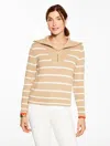 Talbots Petite - Half-zip Sweater - Marl Stripe - Toasted Coconut - Small - 100% Cotton  In Brown