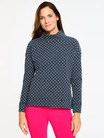Talbots Petite - Jacquard Cowl-neck Pullover Sweater - Heart Dot - Iolate Heather/ivory - Xl  In Blue