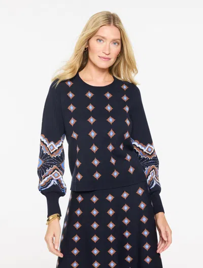 Talbots Petite - Jacquard Crewneck Sweater - Scallop Medallion - Indigo - Xl  In Black