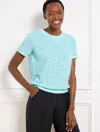Talbots Plus Size - Jacquard Crewneck T-shirt - Floral - Blue Ice - 3x  In Blue Ice