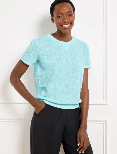 Talbots Plus Size - Jacquard Crewneck T-shirt - Floral - Blue Ice - 3x